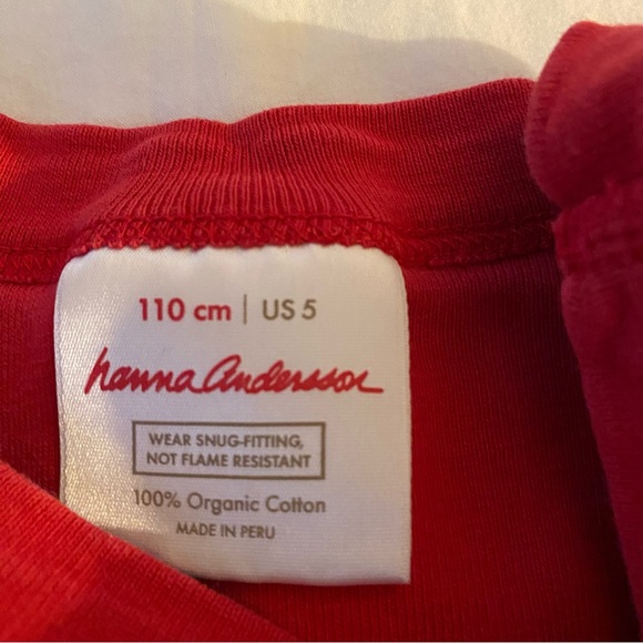 Hanna Andersson PJs Kids Sz 5 (110) Solid Red Organic Cotton Long Sleeve Holiday - Picture 5 of 7